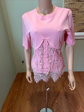Pink Lace Trim With Coset Styling Top size L